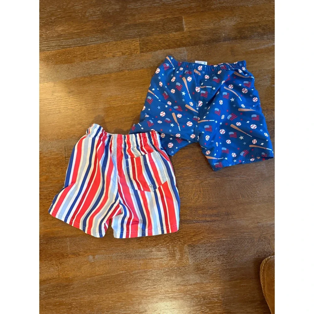 Two Boys Red White and Blue Bathing Suits S/M